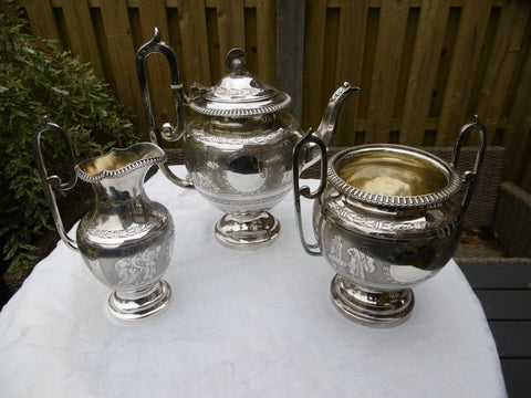 1877 stunning Solid Silver teaset with amazing Greek figure decoration 1520g