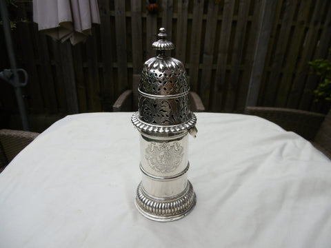 1704 stunning Queen Anne large Lighthouse caster with great period Armorial crest 290g