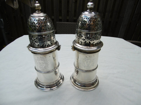 1708 fine pair of Queen Anne Lighthouse casters by William Fawdry 350g great crest