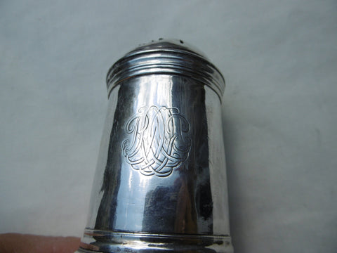 1714 fine George 1st silver caster or pepperette by maker Co nice crest 73g