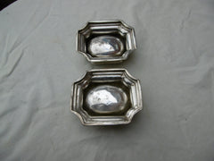 1725 fine pair of George 1st salt by Edward Wood, good hallmarks and crest 140g