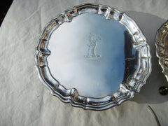 1735 fine pair of George 11 silver waiters by John Tuite 456 grams lovely Stag crest