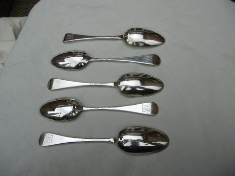 1735 fine set of 5 18th century Hanoverian tablespoons with Lion crest 346 grams