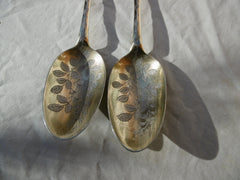 1738 beautiful pair of George 11 silver gilt tablespoons by Samuel Hutton see photos