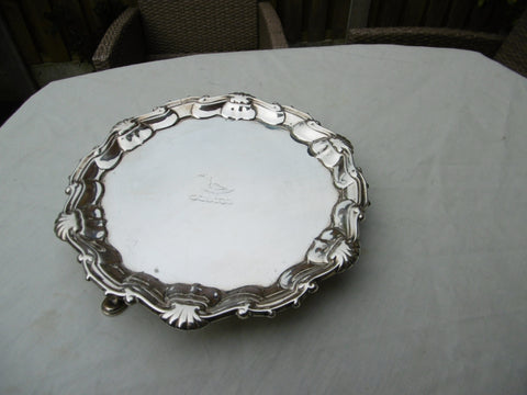 1745 fine George 11 silver waiter / stand by Hugh Mills Bird crest 220g