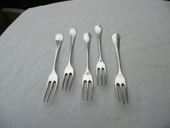 1751 rare set of 5 George 11 3 pronged dessert forks by E Coker 200g great crest