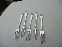 1751 rare set of 5 George 11 3 pronged dessert forks by E Coker 200g great crest