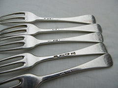 1751 rare set of 5 George 11 3 pronged dessert forks by E Coker 200g great crest