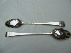 1756 fine pair of George 11 Hanoverian basting spoons by Isaac Callard 180g nice crest