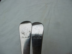 1756 fine pair of George 11 Hanoverian basting spoons by Isaac Callard 180g nice crest