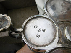 1761 Fine Georgian silver Warwick cruet set complete with bottles and casters 830g silver