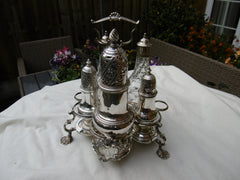 1761 Fine Georgian silver Warwick cruet set complete with bottles and casters 830g silver