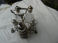 1761 Fine Georgian silver Warwick cruet set complete with bottles and casters 830g silver
