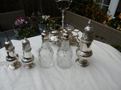 1761 Fine Georgian silver Warwick cruet set complete with bottles and casters 830g silver