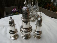 1761 Fine Georgian silver Warwick cruet set complete with bottles and casters 830g silver