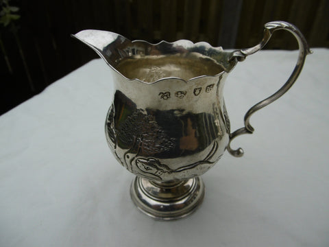 1763 very nice George 111 silver jug with Dog and Pheasant decoration 80g