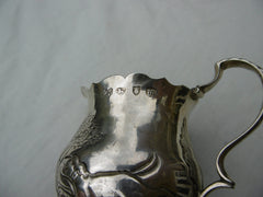 1763 very nice George 111 silver jug with Dog and Pheasant decoration 80g