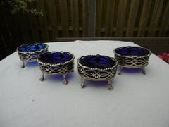 1768 matching set of 4 Georgian silver salts by the Hennells with liners