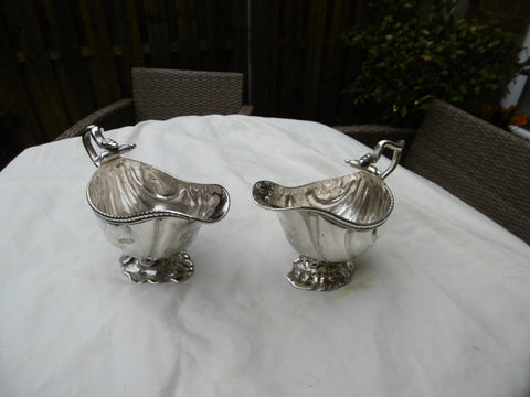 1771 stunning pair of cast sauce boats by Thomas Hemming , snake handles 445 grams