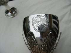 1771 fine pair of George 111 silver goblets by rare maker Austin Le Sage great crests 540g
