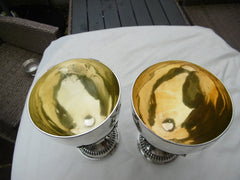 1771 fine pair of George 111 silver goblets by rare maker Austin Le Sage great crests 540g