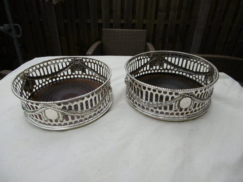 1775 very early pair of George 111 Sheffield solid silver wine coasters by John Rowbotham