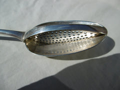 1774 lovely George 111 silver straining spoon by RS/RG 29cms long 120g