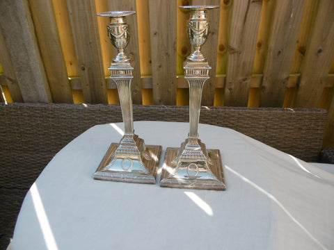1776 stunning Pair of Georgian Adam style silver candlesticks by J Tibbets 31cms high
