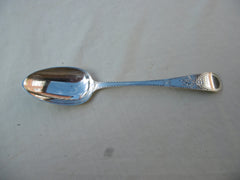 1784 lovely George 111 bright cut tablespoon with rare incuse duty head by WS 63 grams