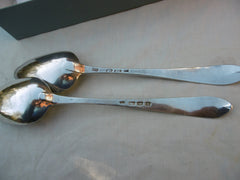 1792 fine pair of Georgian Irish Bright cut star tablespoons in a box
