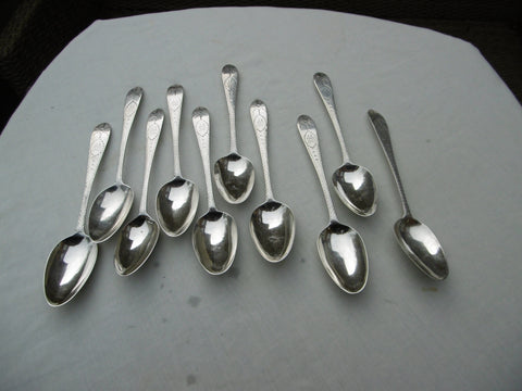 1792 rare set 0f 10 Irish bright cut star dessert spoons by J Shields 230g