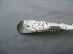 1796 very nice Georgian Irish bright cut star basting spoon by J Keating great crest