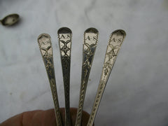 1797 fine set of 4 George 111 bright cut snuff spoons by GB