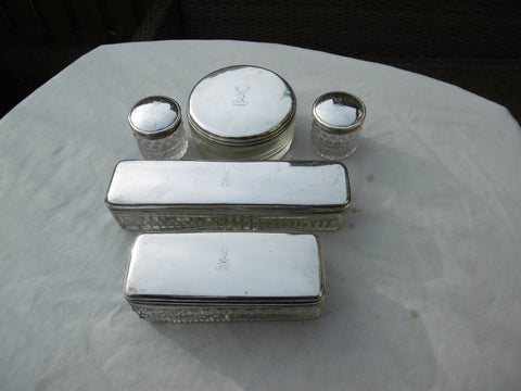 1814 lovely 5 piece Georgian Dressing table set by Jonathan Douglas Stag crest