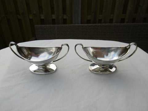 1814 fine pair of Georgian silver pedestal salts by N Hart 212g Bull crest