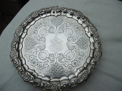 1825 top quality Georgian silver salver by J E Terry 560g great Armorial crest