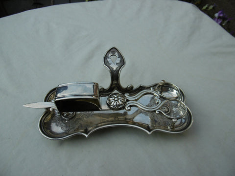 1841 stunning silver snuffer stand and snuffers , unusual design see photos