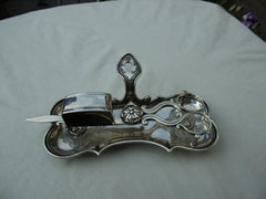 1841 stunning silver snuffer stand and snuffers , unusual design see photos