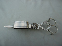 1841 stunning silver snuffer stand and snuffers , unusual design see photos
