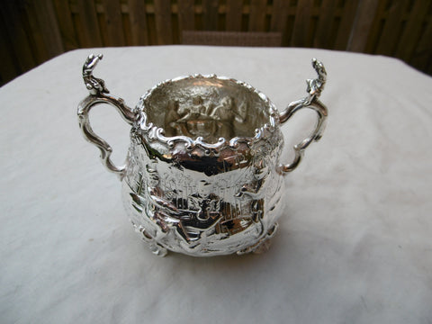 1869 beautiful rare Teniers style silver bowl, great detail 170g