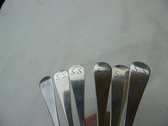 1730 rare set of 6 George 11 rat tail silver teaspoons