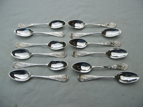 1750 beautiful set of 12 Georgian silver teaspoons with Cupid decoration 180g