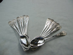 1750 beautiful set of 12 Georgian silver teaspoons with Cupid decoration 180g