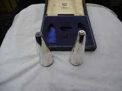 1955 very stylish large silver salt and pepper pots retailed by Harrods