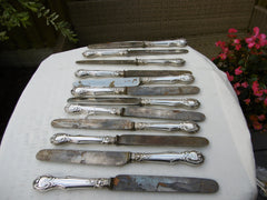 1840 fine set of 12 solid silver knives by Aaron Hadfield original blades 28cms long