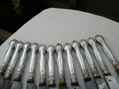 1840 fine set of 12 solid silver knives by Aaron Hadfield original blades 28cms long
