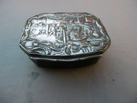 1740 large Georgian silver and Agate snuff box with Tavern scene.