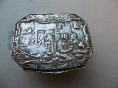 1740 large Georgian silver and Agate snuff box with Tavern scene.